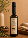 Olive Acre dark balsamic bottle with Black Bison label